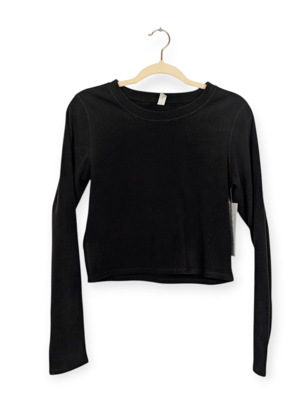 Threads 4 Thought Crop Top L Black Ribbed Long Sleeve Stretch Fitted Casual NWT